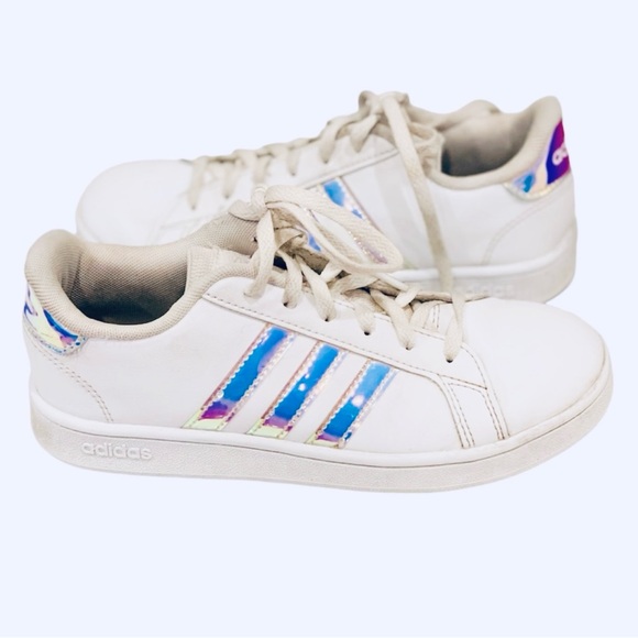Adidas Holographic White Sneakers Shoes M3 W 4.5 5 Athletic Retro Metallic - Picture 1 of 5